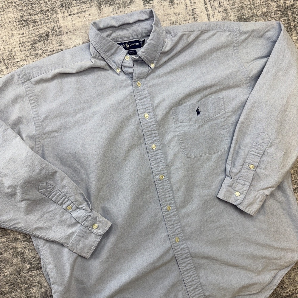 VTG Polo Ralph Lauren BIG Shirt Mens XL Blue Oxford Cotton OCBD Relaxed Pony